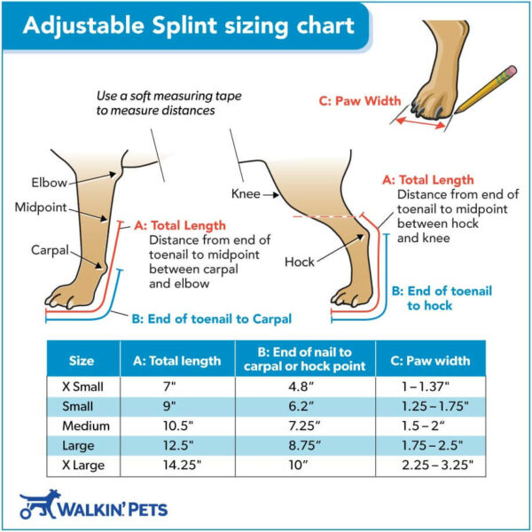 Walkin` Fit Adjustable Splint Sizing Guide